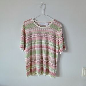 Alfred Dunner Pastel Striped Knit Top Cottagecore Spring USA Womens L